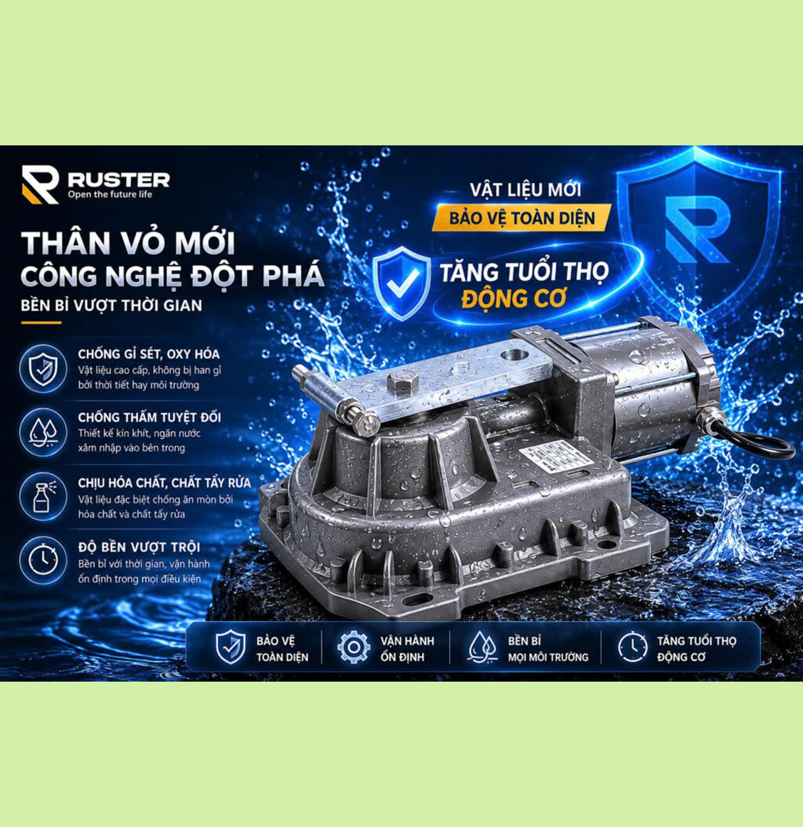 Cổng âm sàn Ruster 24V_600 Kg /Cánh ( Chống ăn mòn - PREMIUM )